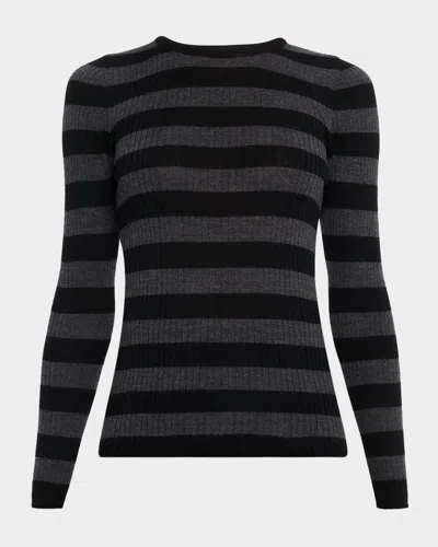 Majestic Merino Superfine Striped Rib Knit Sweater In Multi