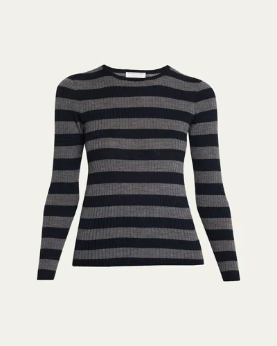 Majestic Merino Superfine Striped Rib Knit Sweater In Multi
