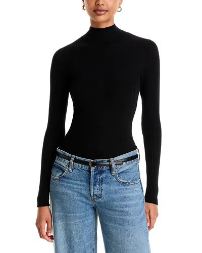 Majestic Merino Wool Rib Knit Turtleneck Sweater In Black