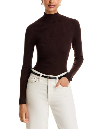 Majestic Merino Wool Rib Knit Turtleneck Sweater In Brown
