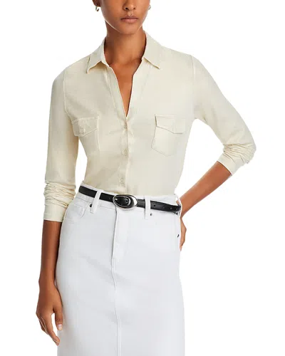 Majestic Metallic Button Front Shirt In Blanc