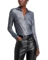 Majestic Metallic Button Front Shirt In Metal Ombra