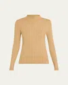 Majestic Metallic Long Sleeve Rib Mock-neck Top In Metal Bronze