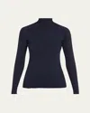 Majestic Metallic Long Sleeve Rib Mock-neck Top In Metal Navy