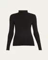 Majestic Metallic Long Sleeve Rib Mock-neck Top In Metal Noir