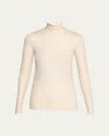 Majestic Metallic Long-sleeve Turtleneck Top In Blanc