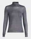 Majestic Metallic Long-sleeve Turtleneck Top In Metal Ombra