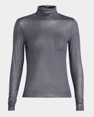 Majestic Metallic Long-sleeve Turtleneck Top In Metal Ombra