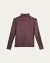 Majestic Metallic Long-sleeve Turtleneck Top In Noir