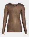 Majestic Metallic Fitted Top In Chocolat