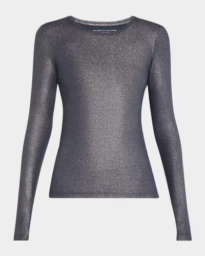 Majestic Metallic Fitted Top In Metal Ombra