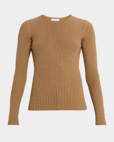 Majestic Metallic Rib Knit Crewneck In Brown