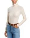 Majestic Metallic Turtleneck Top In Blanc