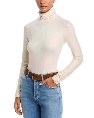 Majestic Metallic Turtleneck Top In Blanc