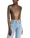 Majestic Metallic Long-sleeve Turtleneck Top In Chocolate
