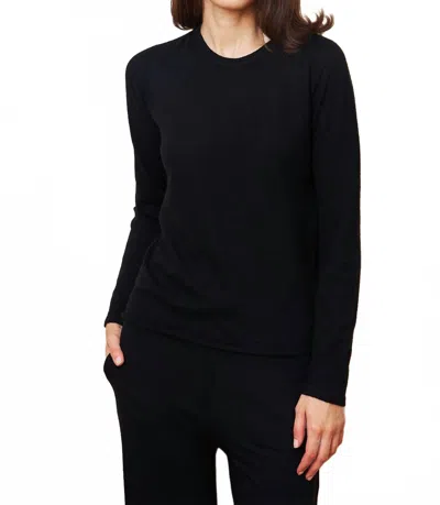 Majestic Micro Modal Baby Rib Cashmere Long Sleeve Crewneck Top In Noir In Black