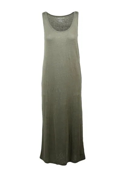 Majestic Military Green Linen Elastane Tank Dress In Gray