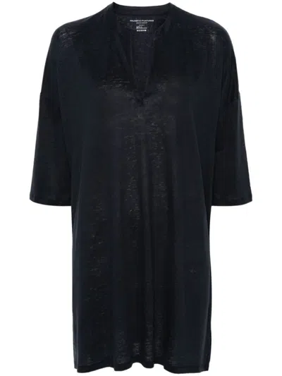 MAJESTIC NAVY BLUE LINEN BLEND TUNIC DRESS