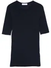 MAJESTIC MAJESTIC NAVY BLUE MERINO WOOL FINE RIBBED CREW NECK  T-SHIRT