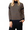 Majestic Organic Cotton Knit Stretch Striped Mock Neck Top In Noir/ Camel In Brown