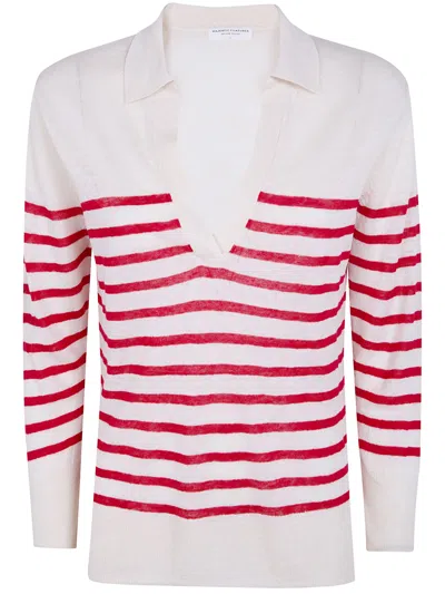 Majestic Oversized Linen 100 Stripes Polo Shirt In White