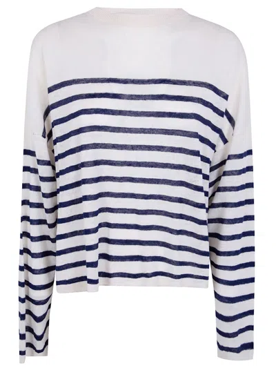 Majestic Oversized Linen 100 Stripes T-shirt In White