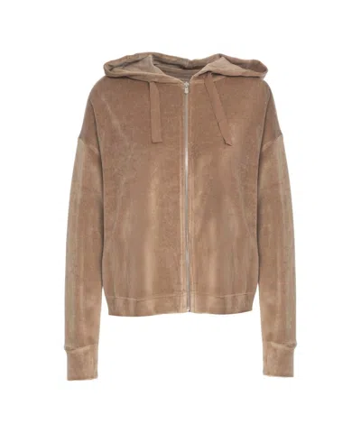 Majestic Oversized Velvet Hoodie With Zip Closure In Brown