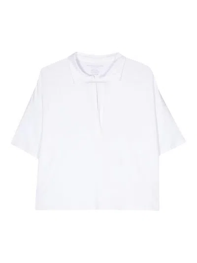 Majestic Oversized Viscose Polo Shirt In White