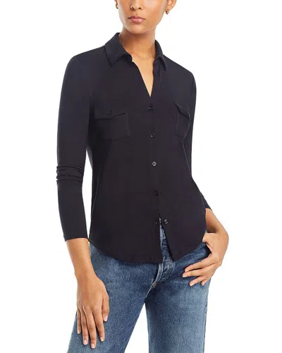 Majestic Point Collar Button Front Shirt In Marine