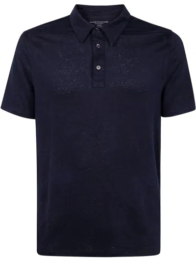 Majestic Polo In Lino Elasticizzato Blu  Filatures In Blue