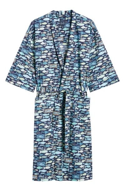 Majestic Print Woven Dressing Gown In Blue Lake