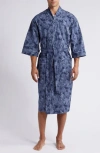 Majestic Print Woven Robe In Navy