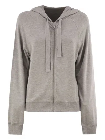 Majestic Raglan Sleeve Viscose Hoodie With Functional Zip Closure In Gray