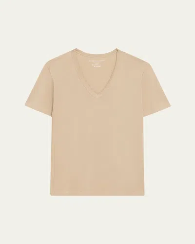 Majestic Relaxed Cotton V-neck Tee In Sand
