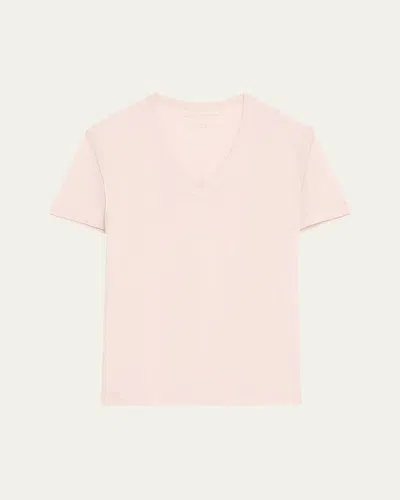 Majestic Relaxed Cotton V-neck Tee In Pink
