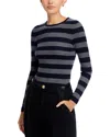 Majestic Rib Knit Long Sleeve Striped Sweater In Black