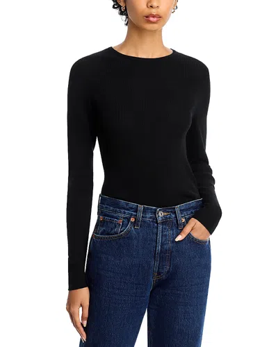 Majestic Rib Knit Long Sleeve Striped Sweater In Black