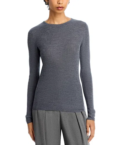 Majestic Rib Knit Long Sleeve Striped Sweater In Gray