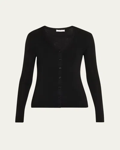 Majestic Rib Knit Merino Wool-silk Cardigan In Black