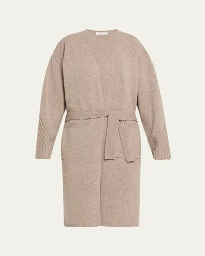 Majestic Rib Knit Merino Wool Wrap Cardigan In Neutral