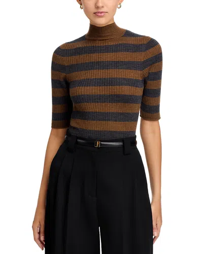 Majestic Rib Knit Mock Neck Elbow Sleeve Sweater In Black