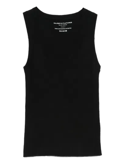 Majestic Ribbed Cashmere Tank Top In Black