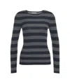 Majestic Ribbed Knit Pullover With Classic Round Neckline In Subtle Grey Stripes In Blue
