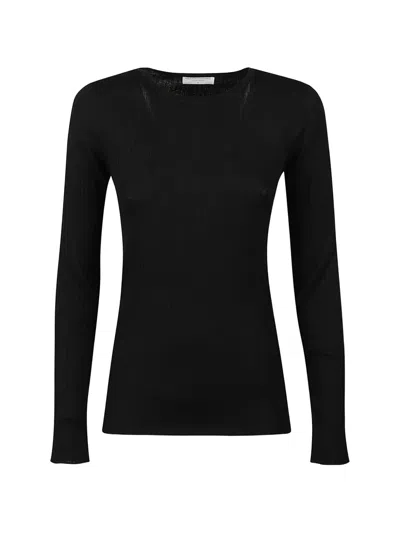 Majestic Ribbed Long-sleeve Sweater In Black