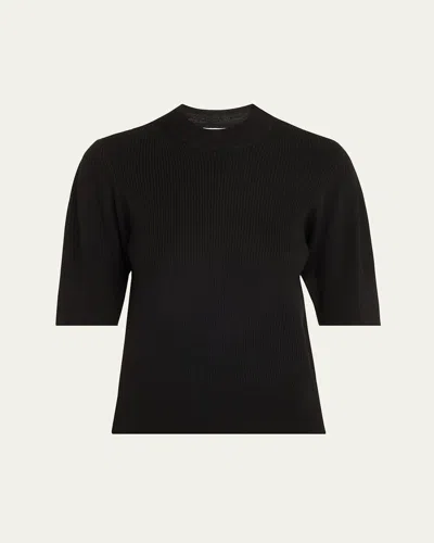Majestic Ribbed Mock-neck Wool Sweater In Merino Mini Rib Ss Knit