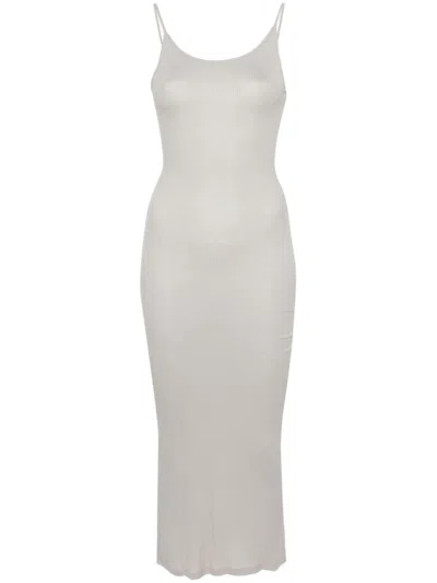 Majestic Filatures Ribbed Viscose Long Dress In White