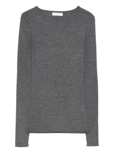 Majestic Ribbed Wool Top In Gray
