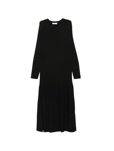 Majestic Ribbed-knit Long-sleeve Midi Dress In Black