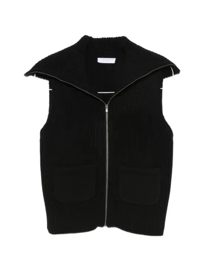 Majestic Ribbed-knit Zip-up Cardigan In Black