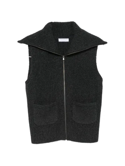 Majestic Ribbed-knit Zip-up Cardigan In Black